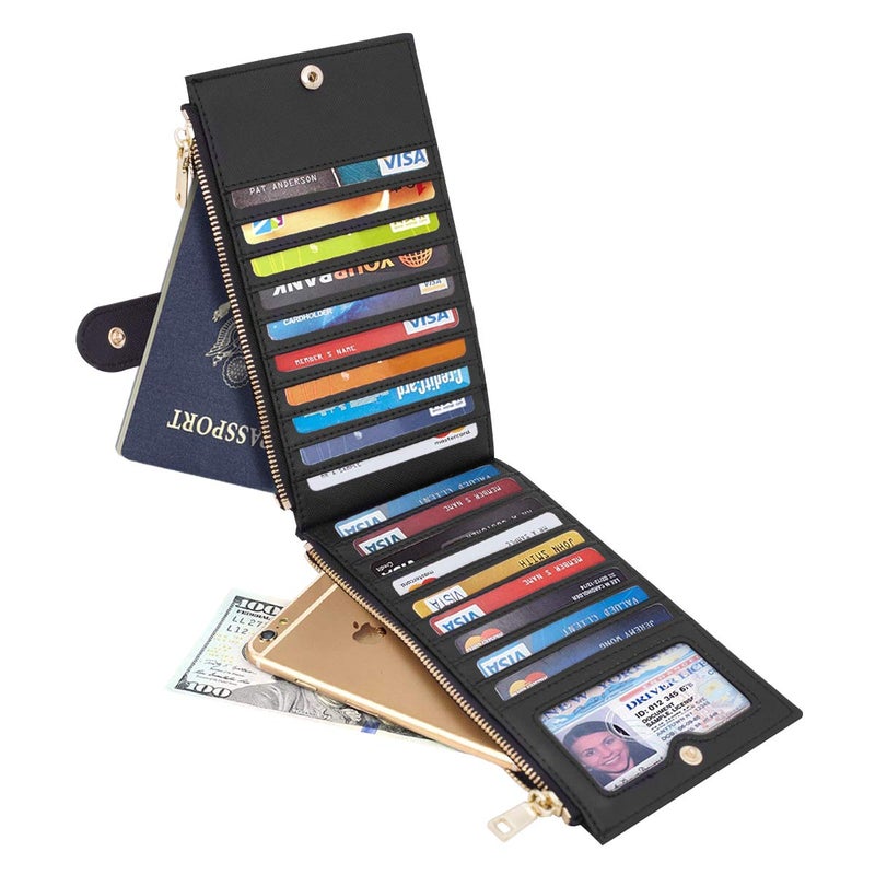 Coco Rossi Wallets for Women Rose Flowers Floral Wallet Multi Card Organizer Bifold Wallet with Zipper Pocket,Black - Image 2